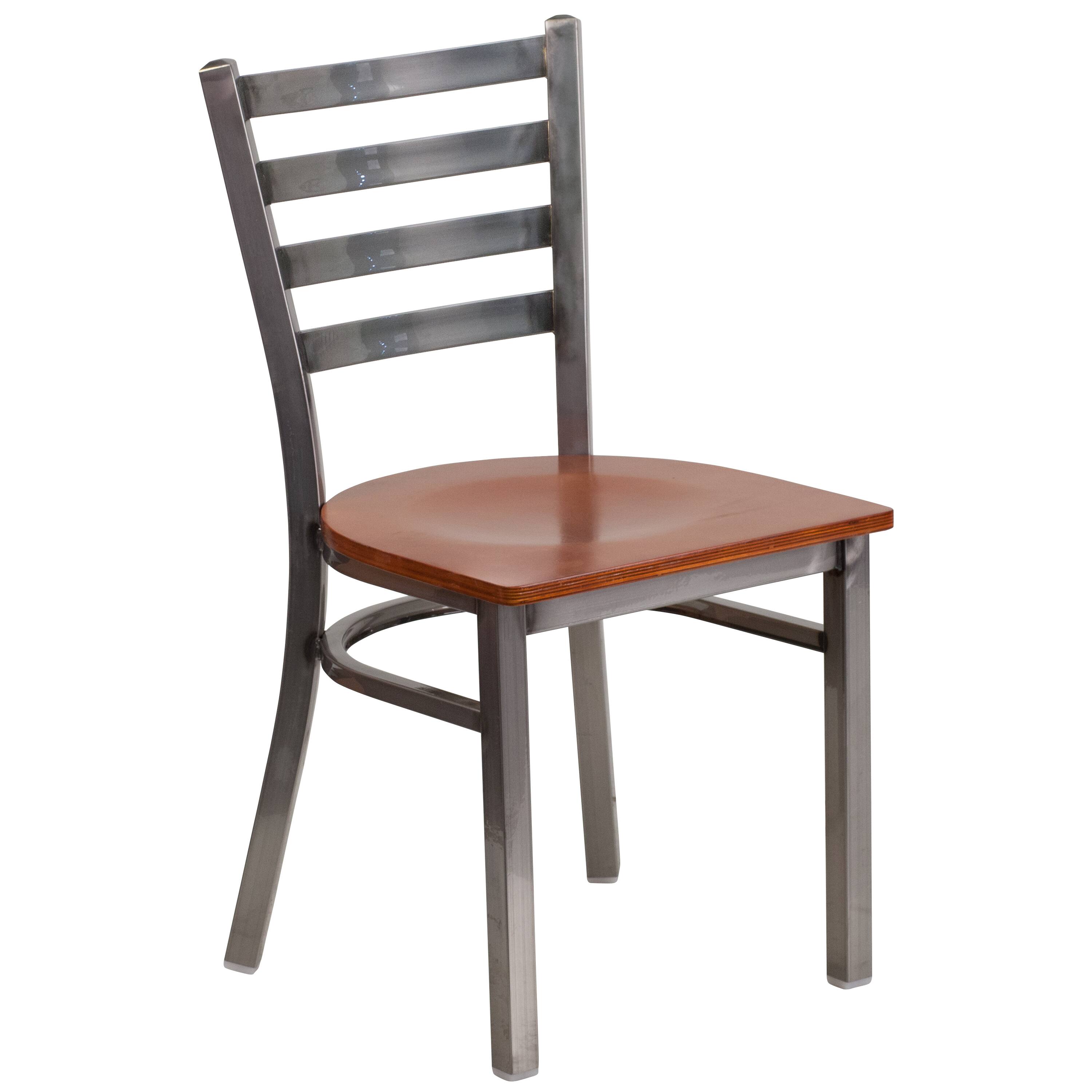 Alt View 7. Emma + Oliver - 2 Pack Clear Coated Ladder Back Metal Restaurant Chair - Cherry Wood Seat/Clear Coated Metal Frame.