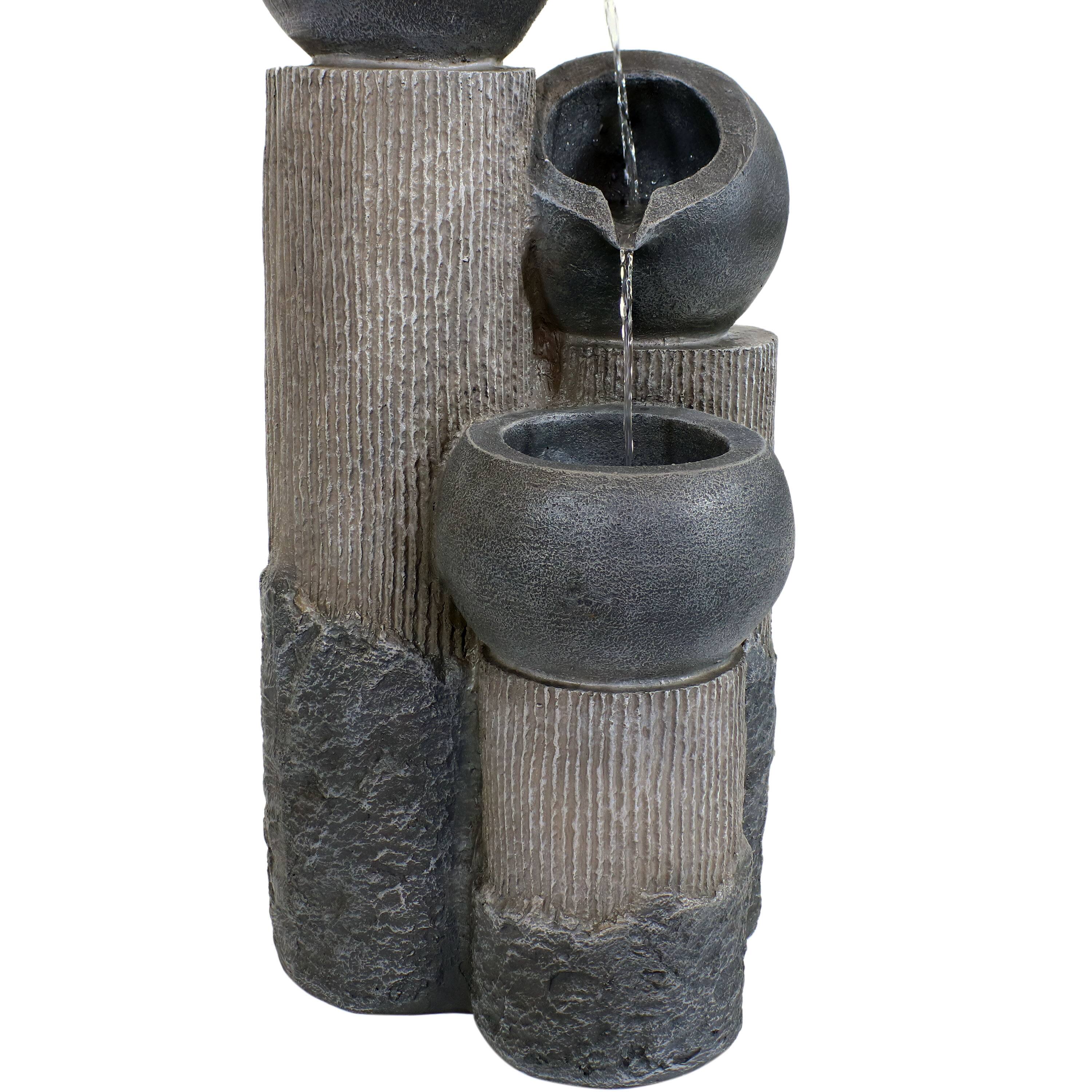 Alt View 8. Sunnydaze - Cascading Tiered Cups Solar Water Fountain with Battery - 31 in - Grey.