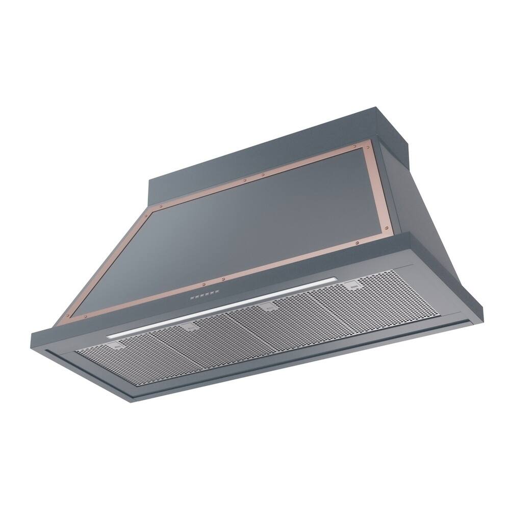 Alt View 1. ILVE - ILVE Nostalgie II Noblesse 48 inch Ducted Wall Mount Range Hood with 600 CFM (Blue Grey, Copper Trim) - Blue Grey.