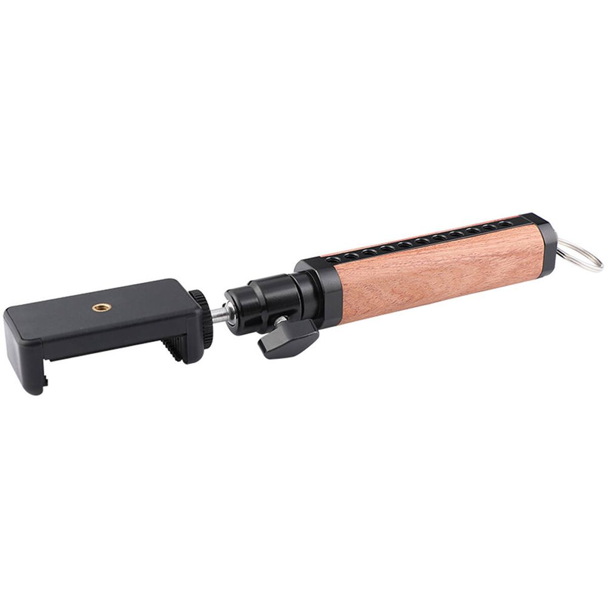 Alt View 1. CAMVATE - CAMVATE Wooden Handle Grip with Adjustable Smartphone Clip & Mini Ball Head Mount.