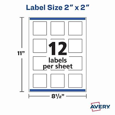 Label Size 2" x 2"  
11" x 8½"  
12 labels per sheet  
AVERY