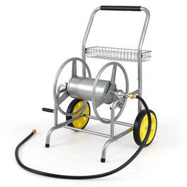 Gymax - Garden Hose Reel Cart 230 FT of 5/8'' Large Capacity w/ 2 Wheels Storage Basket - Silver