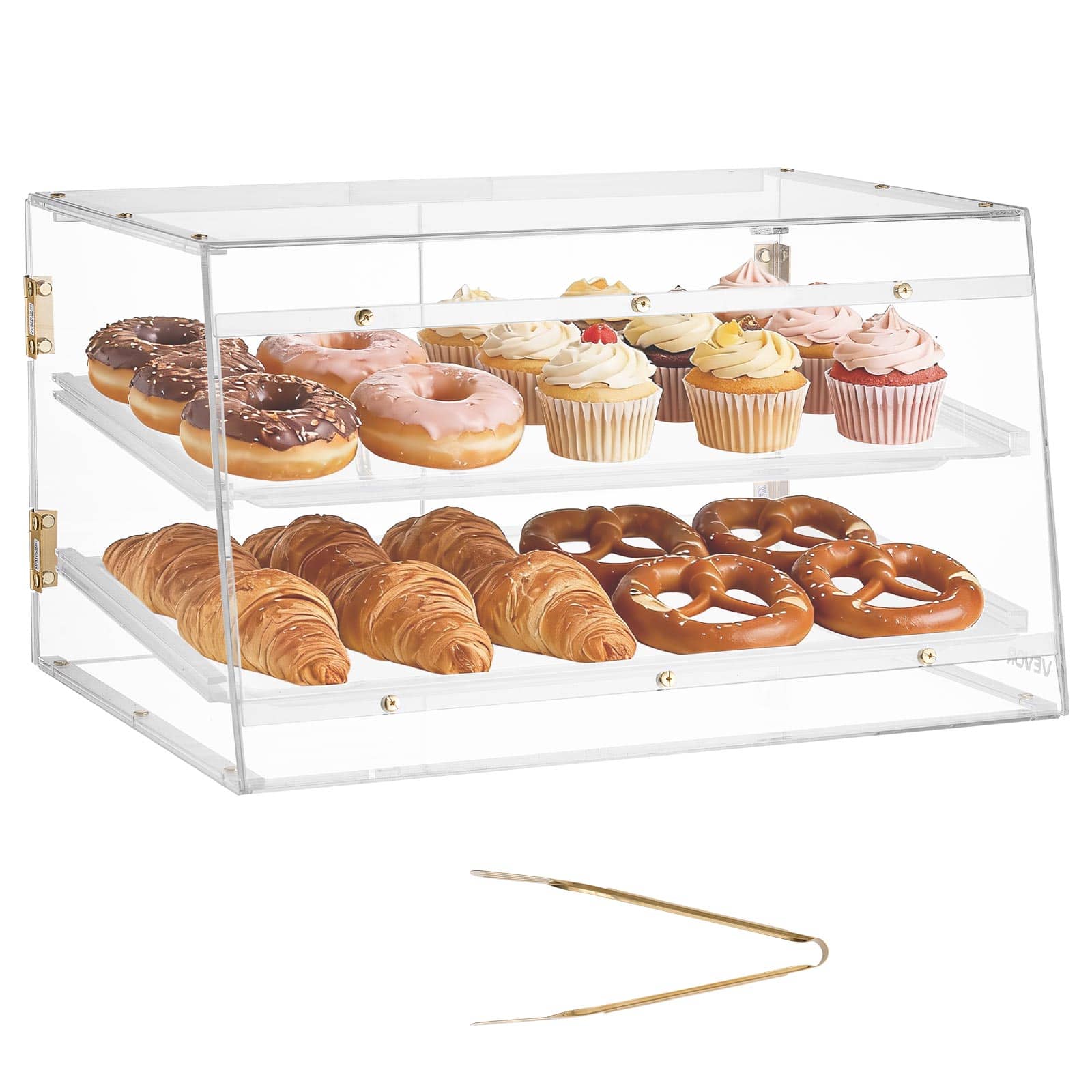 VEVOR - Bakery Display Case, 2-Tier Commercial Countertop Pastry Display Case, Clear Acrylic Bread Box for Kitchen - Gold