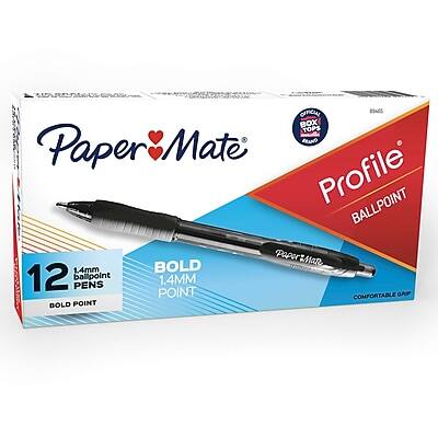 Paper Mate Profile Ballpoint  
12 Pens  
1.4mm Bold Point  
Comfortable Grip