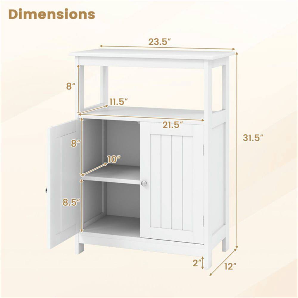 Dimensions:  
- Width: 23.5"  
- Depth: 11.5"  
- Height: 31.5"  
- Shelf 1: 21.5" (width) x 10" (depth)  
- Shelf 2: 8.5" (depth)  
- Drawer: 8" (height)  
- Leg: 2" (width) x 12" (depth)