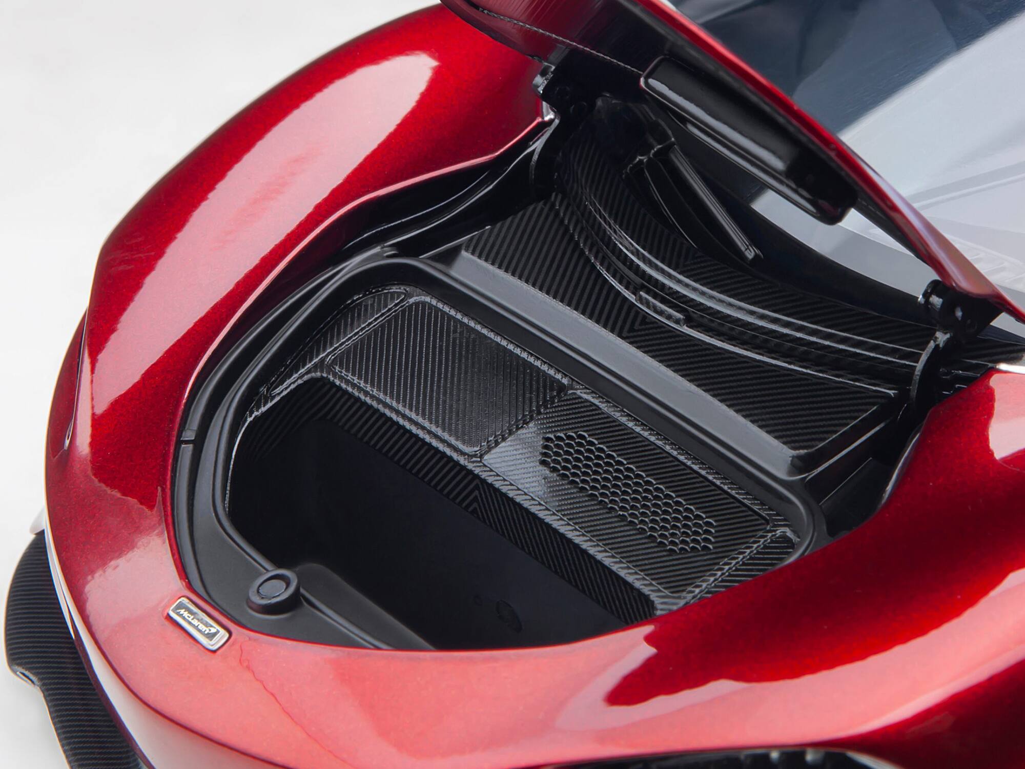 Alt View 2. Autoart - McLaren Speedtail Volcano Red Metallic with Black Top and Suitcase Accessories 1/18 Model Car by Autoart.