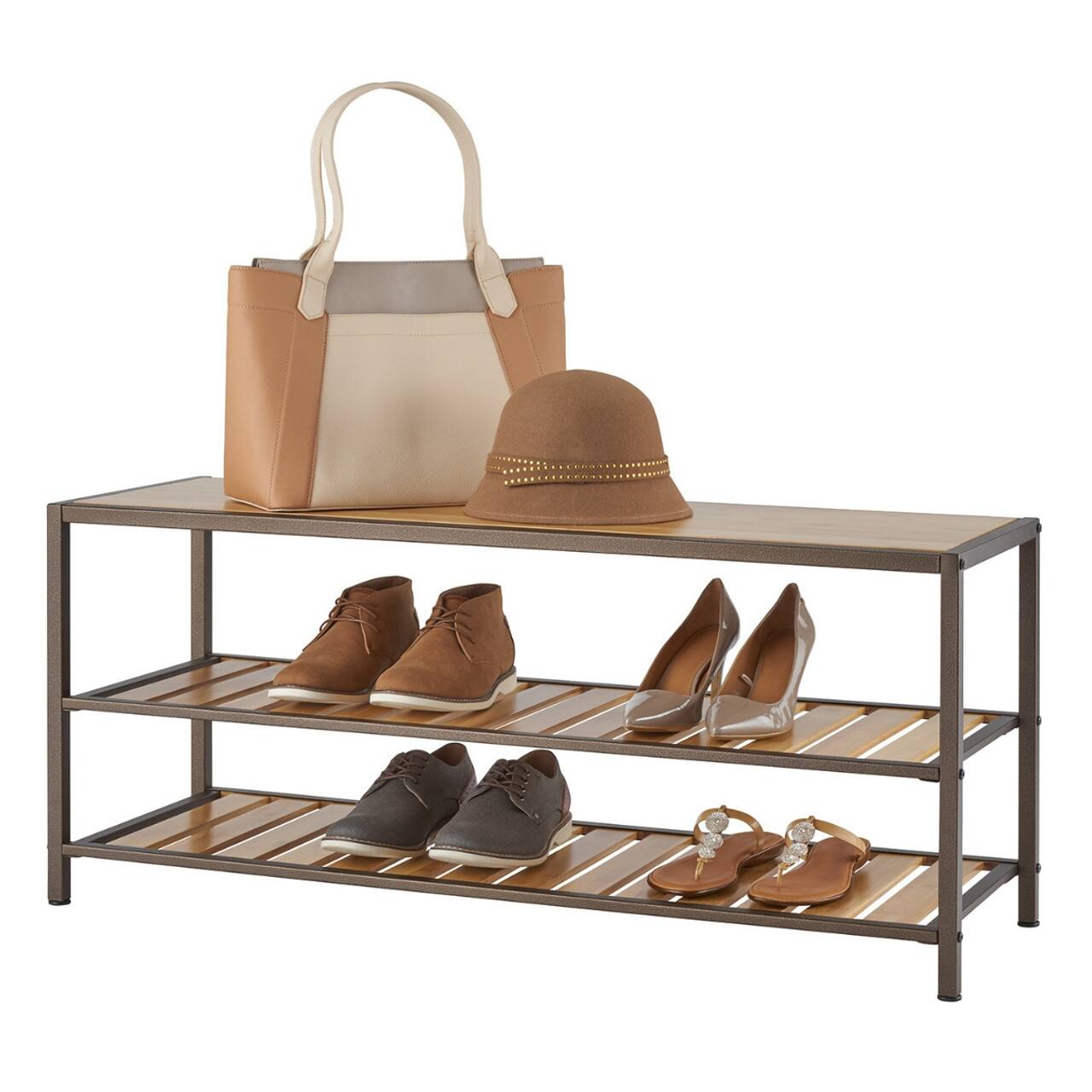 Front. TRINITY - 3-Tier Bamboo Shoe Bench Bronze Anthracite - Bronze Anthracite®.