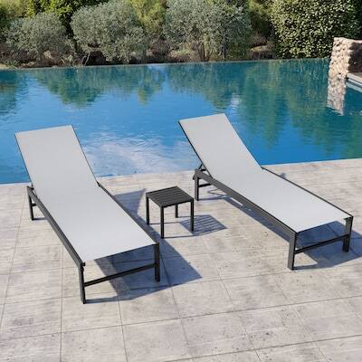 Alt View 4. Crestlive Products - Crestlive Products Set of 2 Black Metal Frame Adjustbale Chaise Lounge Chair Mesh Seat - Gray-2PCS.