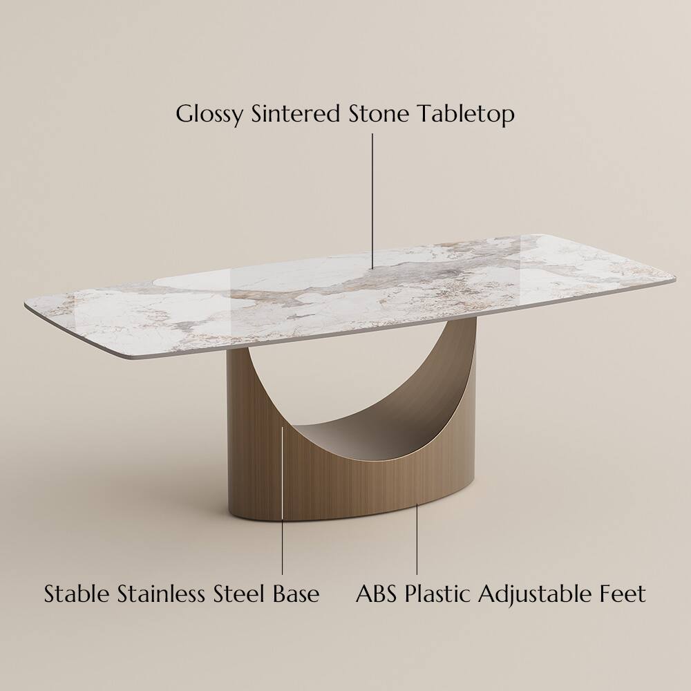 Glossy Sintered Stone Tabletop  
Stable Stainless Steel Base  
ABS Plastic Adjustable Feet