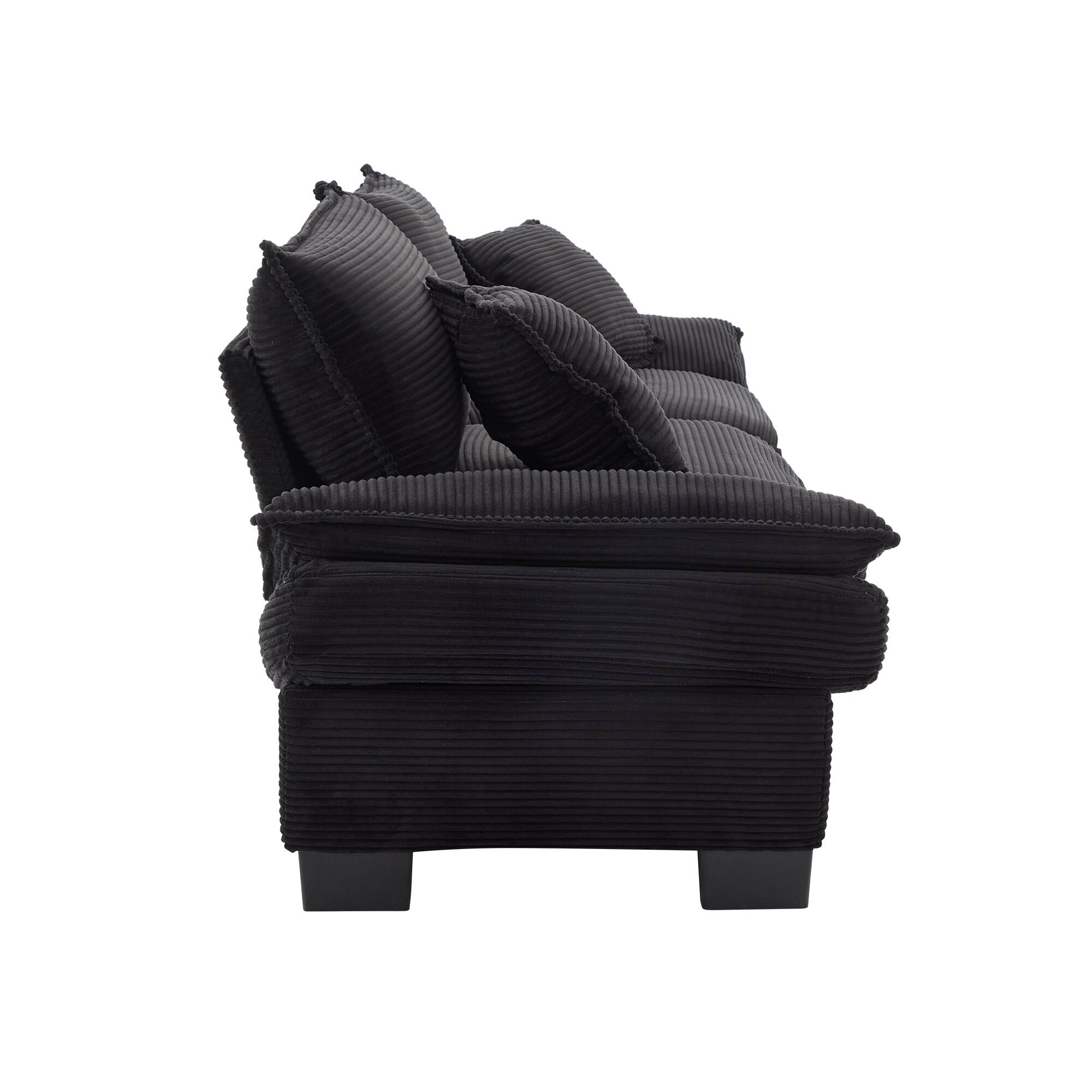 Back. Tiramisubest - Corduroy Couch Loveseat Sofa with Pillows,Comfy Upholstered Deep Seat Sofa for Bedroom,Living Room,Office-Black - Black.