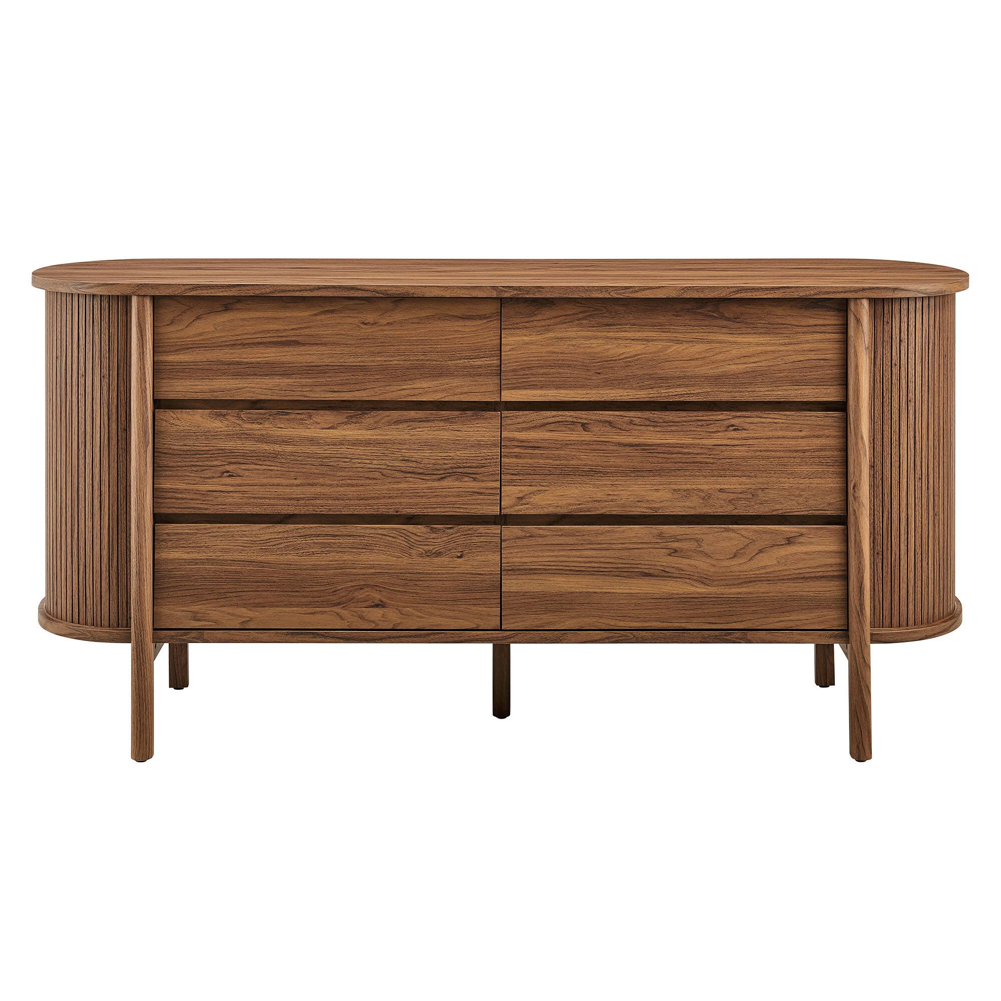 Alt View 4. Modway - Cadence 6-Drawer Curved Dresser by Modway - Walnut.