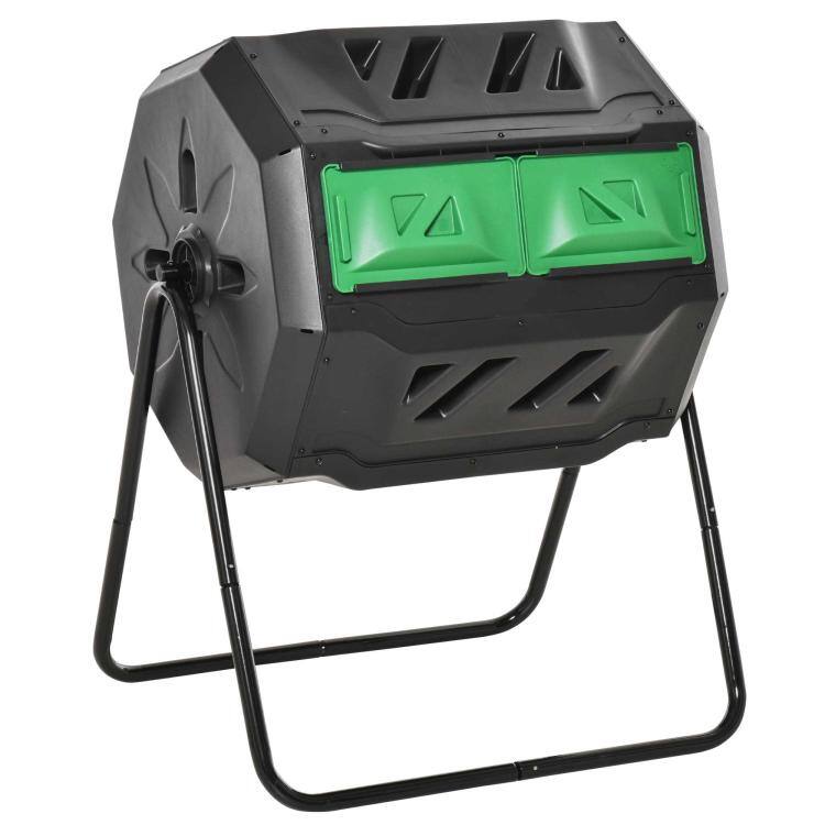Alt View 10. PULUZ - Tumbling Compost Bin Outdoor 360 Degrees Dual Chamber Rotating Composter 43 Gallon.