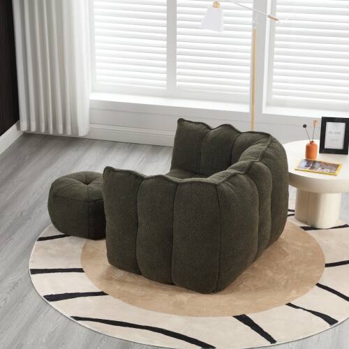 Left. GOODSILO - Premium Square Bean Bag Sofa with Footstool for Ultimate Relaxation in Living Room and Bedroom - Olive Green.