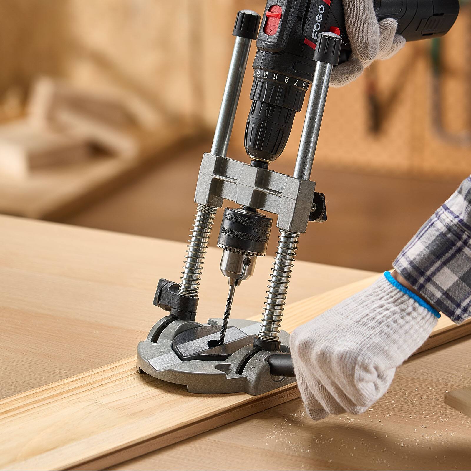 Alt View 5. VEVOR - Drill Guide, Multi-Angle Press Portable Precision Drilling Guide Jig Attachment, with Large Handle and Mounting Holes - Orange.