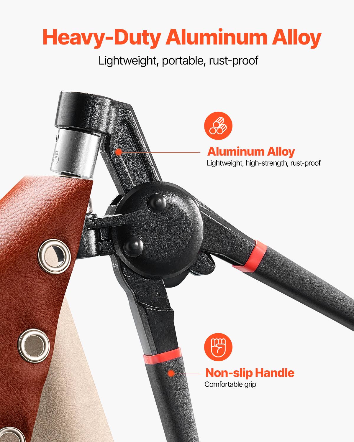 Heavy-Duty Aluminum Alloy, Lightweight, portable, rust-proof
Aluminum Alloy, Lightweight, high-strength, rust-proof
Non-slip Handle, Comfortable grip