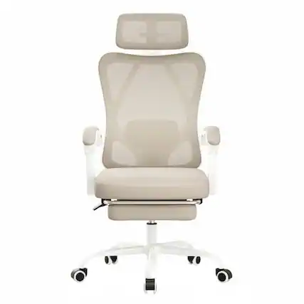 Front. HTUTWOO - Ergonomic Office Chair with Footrest and Headrest,Desk Chair with Adjustable Lumbar Support & Mesh High Back - Khaki.