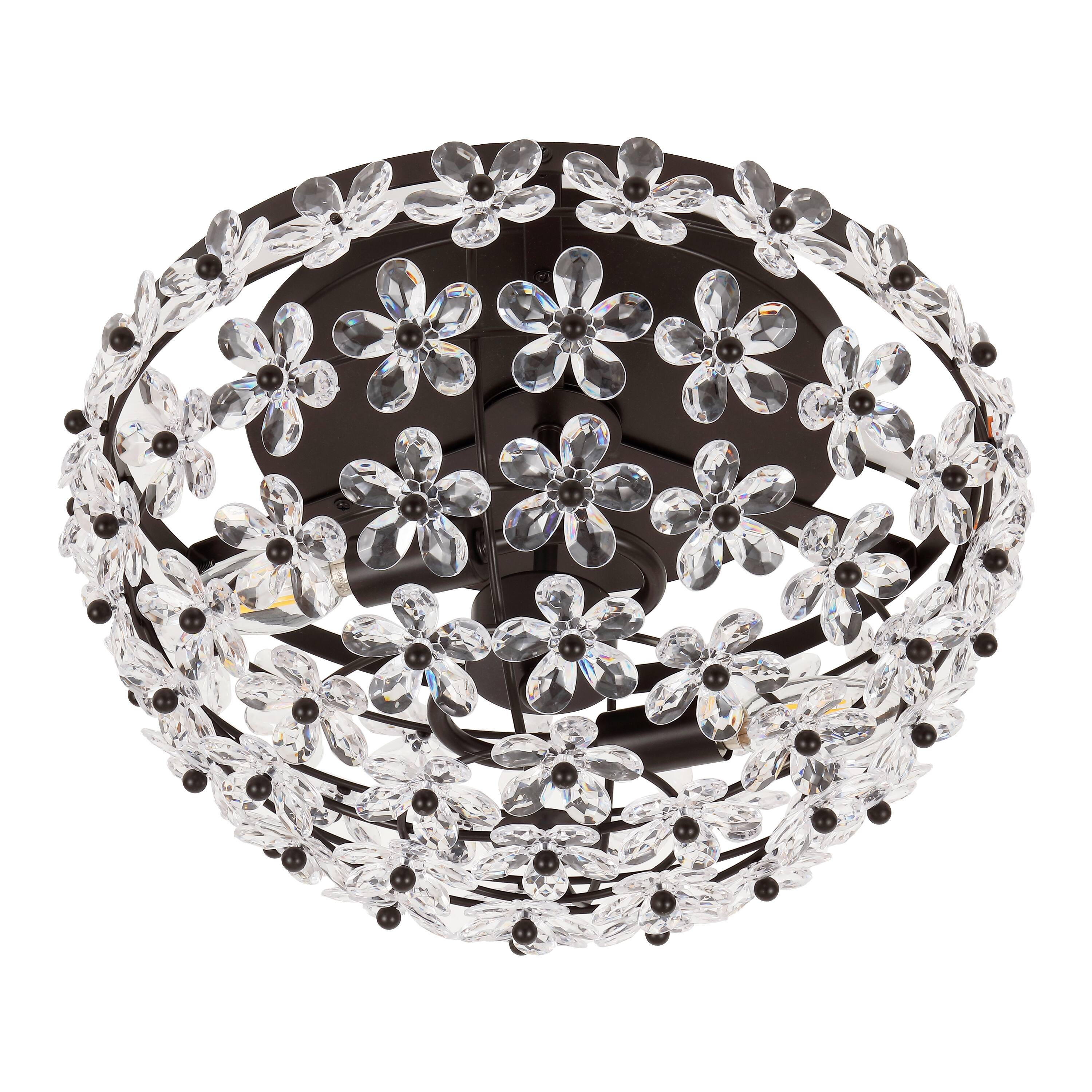 Alt View 7. Jonathan Y - Izzy 15.5" 2-Light Modern Glam Metal Dome LED Flush Mount with Crystal Flower Accents, Oil Rubbed Bronze/Clear - Oil Rubbed Bronze/Clear.