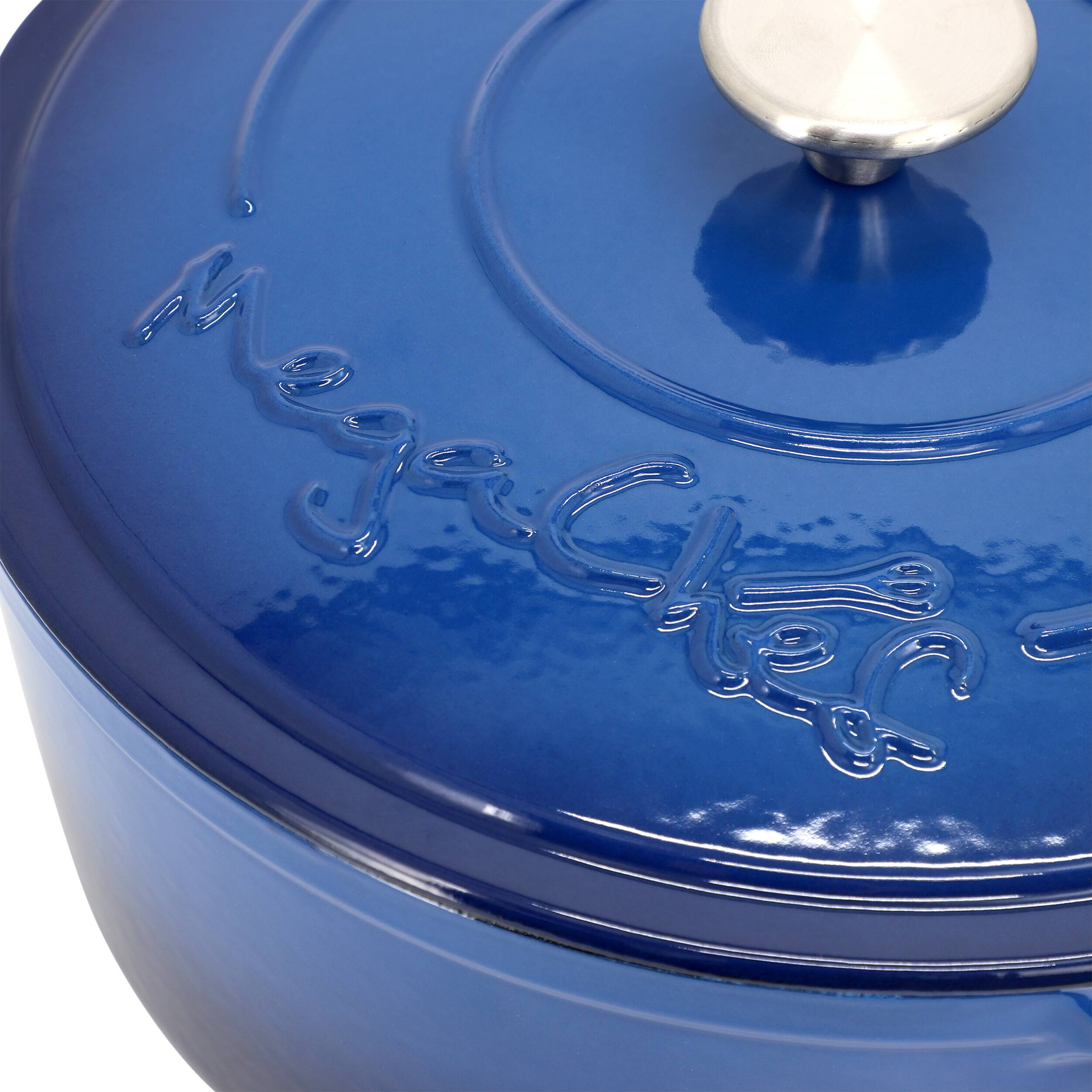 Alt View 3. MegaChef - MegaChef 6.35 Quart Round Enameled Cast Iron Dutch Oven with Self Basting Lid in Dark Blue - Dark Blue.