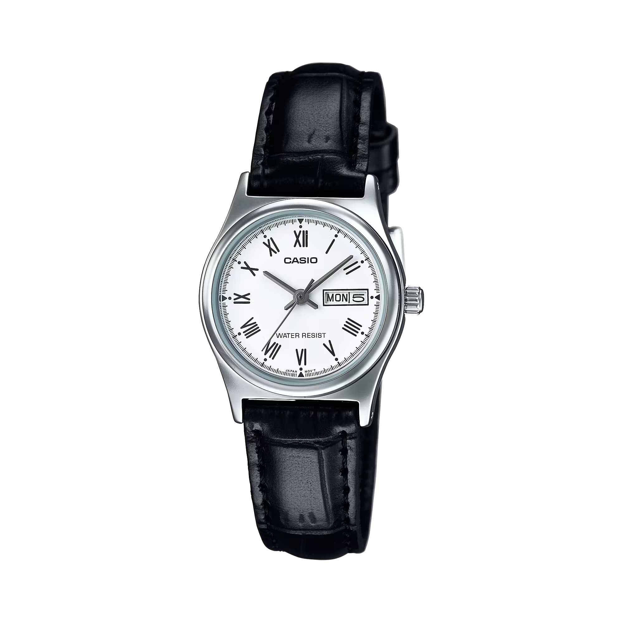 Casio - Women’s White Dial Leather Strap Watch - LTP-V006L-7BUDF - Black