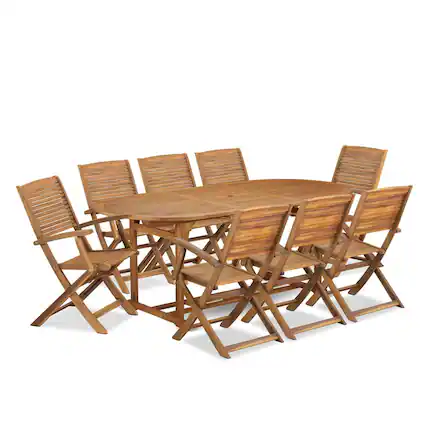 Front. East West Furniture - 9 Piece Patio Dining Set Consist of an Oval Acacia Wood Table - Brown.