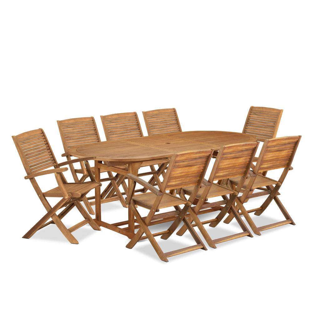Front. East West Furniture - 9 Piece Patio Dining Set Consist of an Oval Acacia Wood Table - Brown.