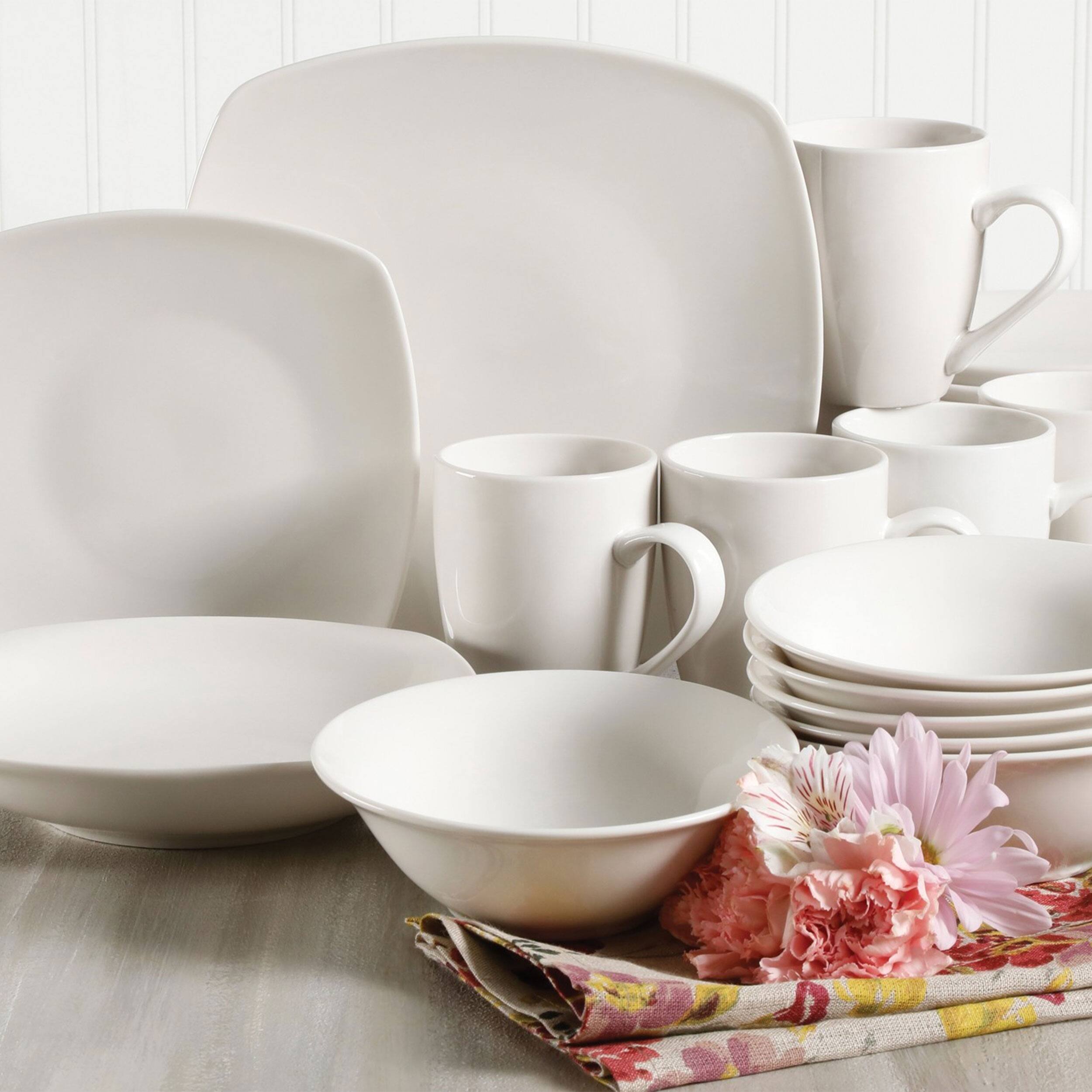 Alt View 1. Gibson - Gibson Home Hagen Square Dinnerware Set in White, Set of 30 - White.