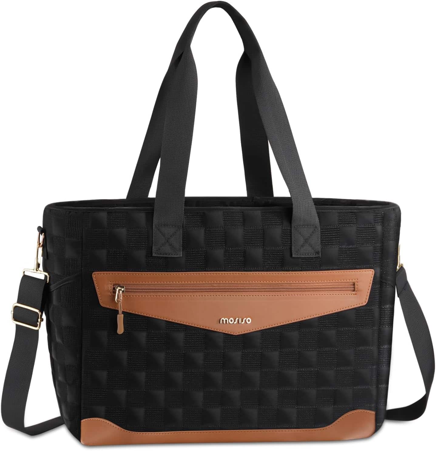 mosiso - Laptop Tote Bag for Women 15-16 Inch Laptop Work Bag with Trolley Sleeve & Laptop Compartment for Office College Teacher - Black