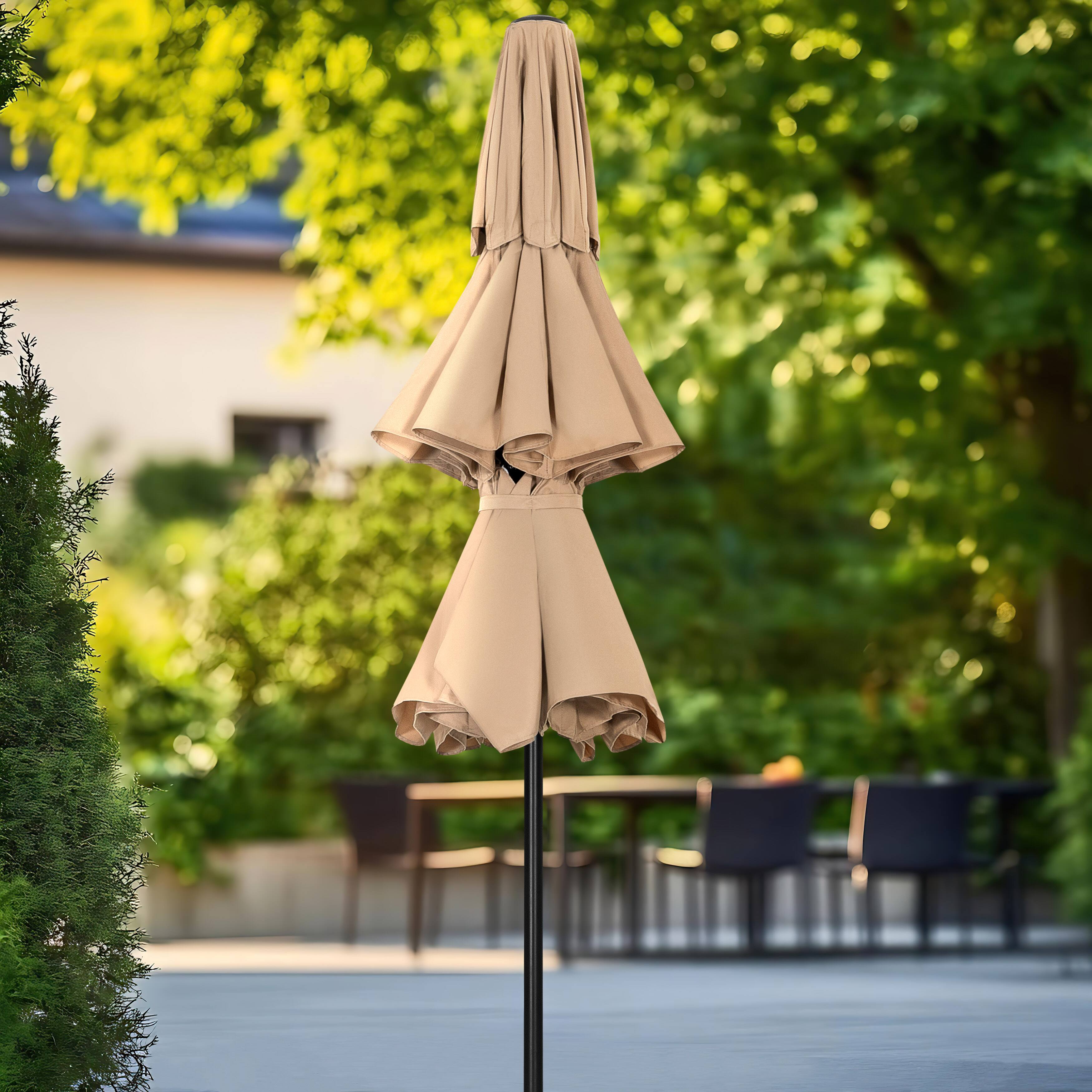 Alt View 5. Nuu Garden - 9 FT Patio Umbrella, Crank Handle, One-Button Tilt and 8 Reinforced Ribs - Beige.