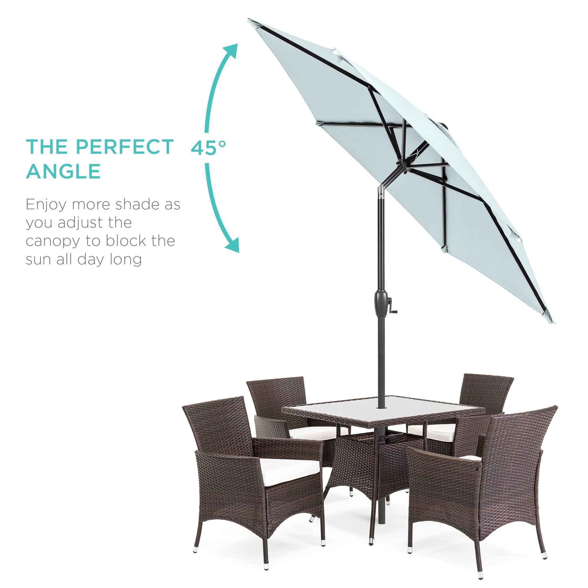 THE PERFECT 45° ANGLE

Enjoy more shade as you adjust the canopy to block the sun all day long