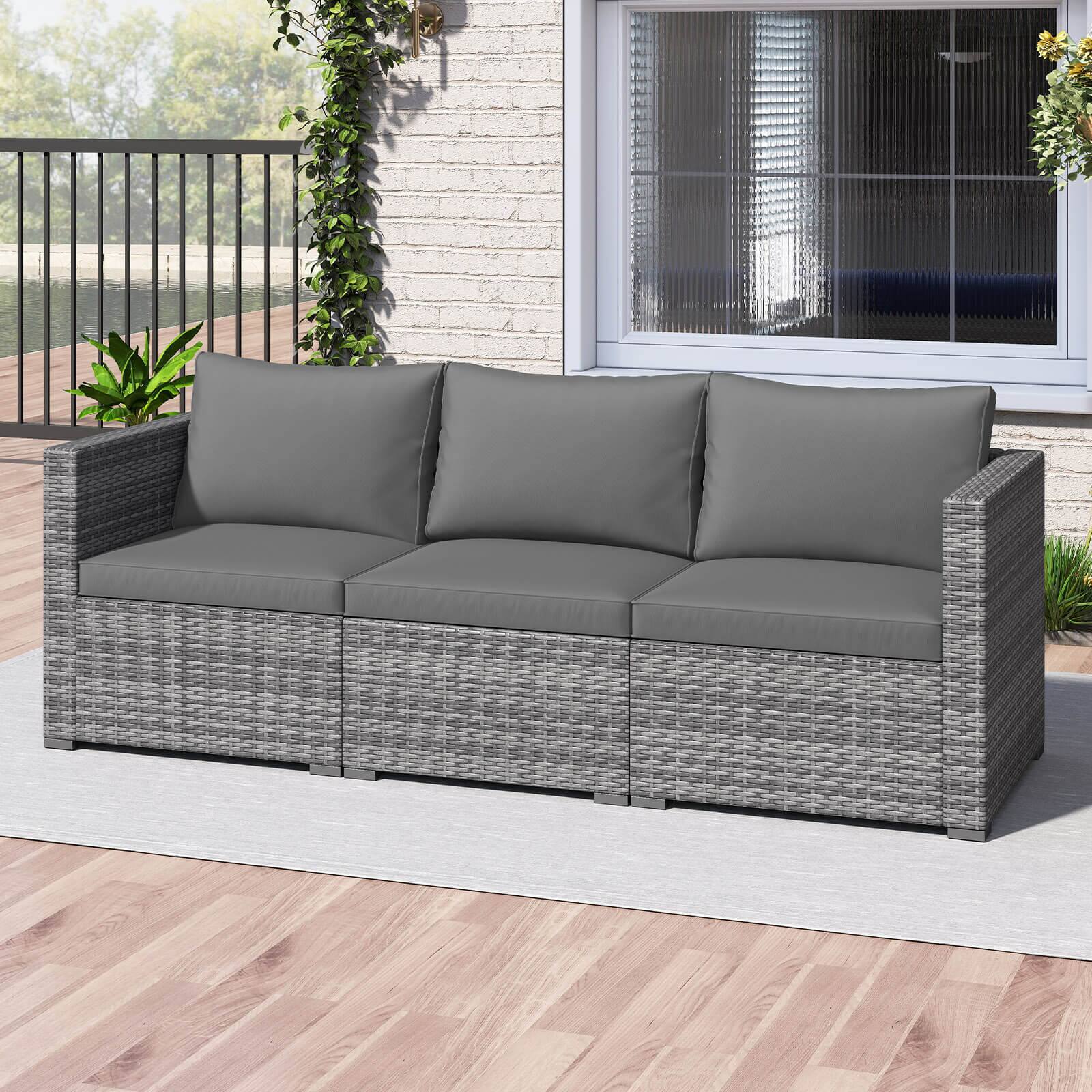 Alt View 3. Costway - Costway 3PCS Patio Sectional Sofa Set, PE Rattan Modular Couch Furniture Set with Cushions - Gray + Mix Gray.