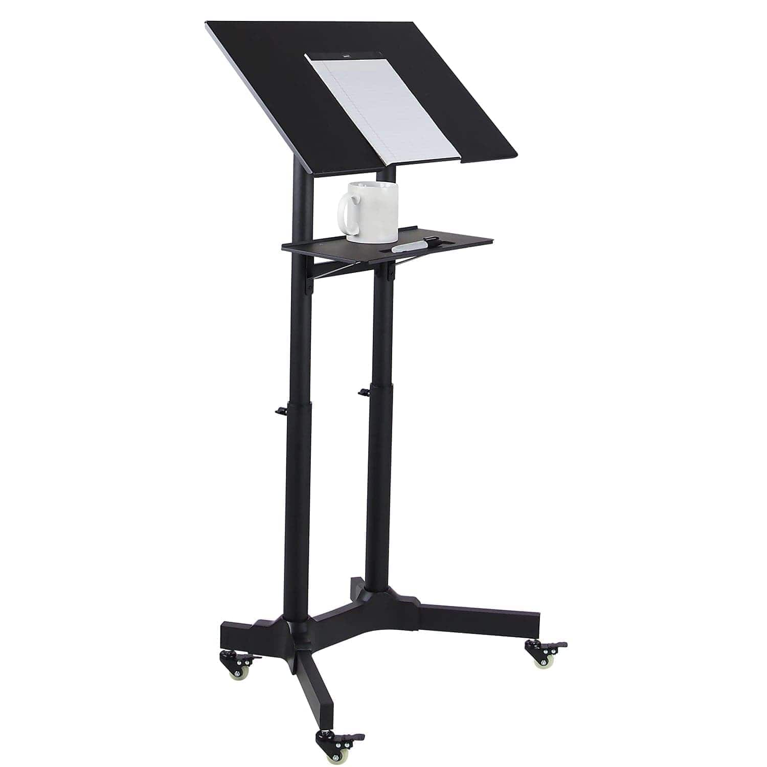 Mount-It! - Portable Adjustable Standing Desk and Presentation Lectern with Tilting Top and Locking Casters - Black