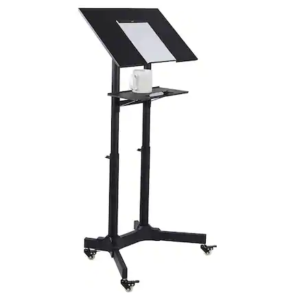 Front. Mount-It! - Portable Adjustable Standing Desk and Presentation Lectern with Tilting Top and Locking Casters - Black.