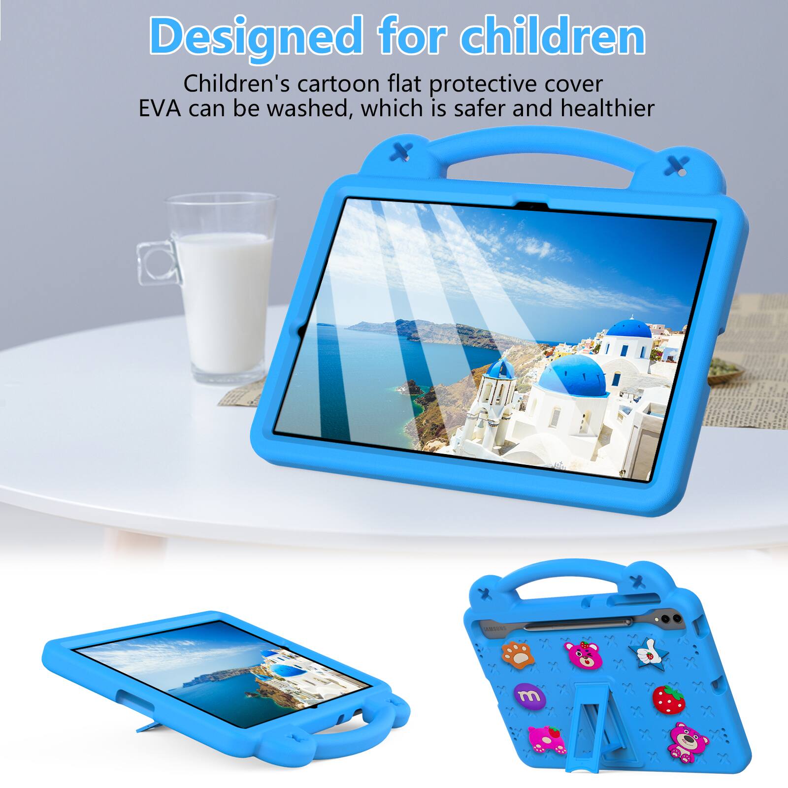 Designed for children  
Children's cartoon flat protective cover EVA can be washed, which is safer and healthier
