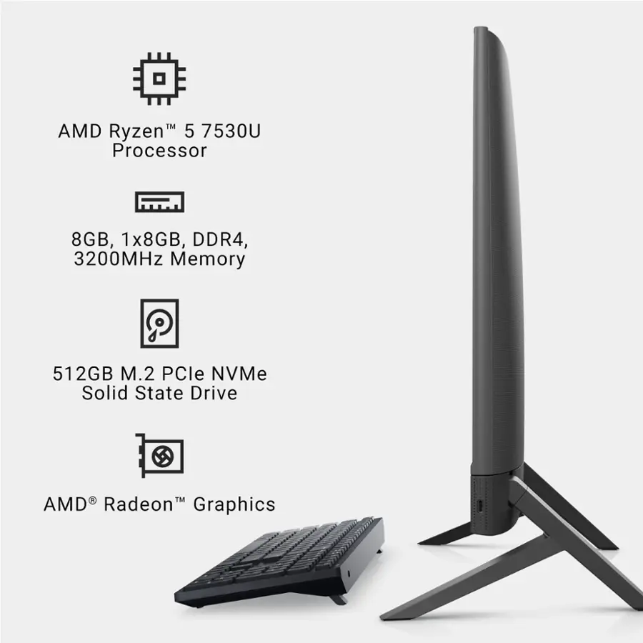 TM AMD Ryzen 5 7530U Processor 8GB, 1x8GB, DDR4, 3200MHz Memory 9 512GB M.2 PCle NVMe Solid State Drive TM AMD Radeon Graphics