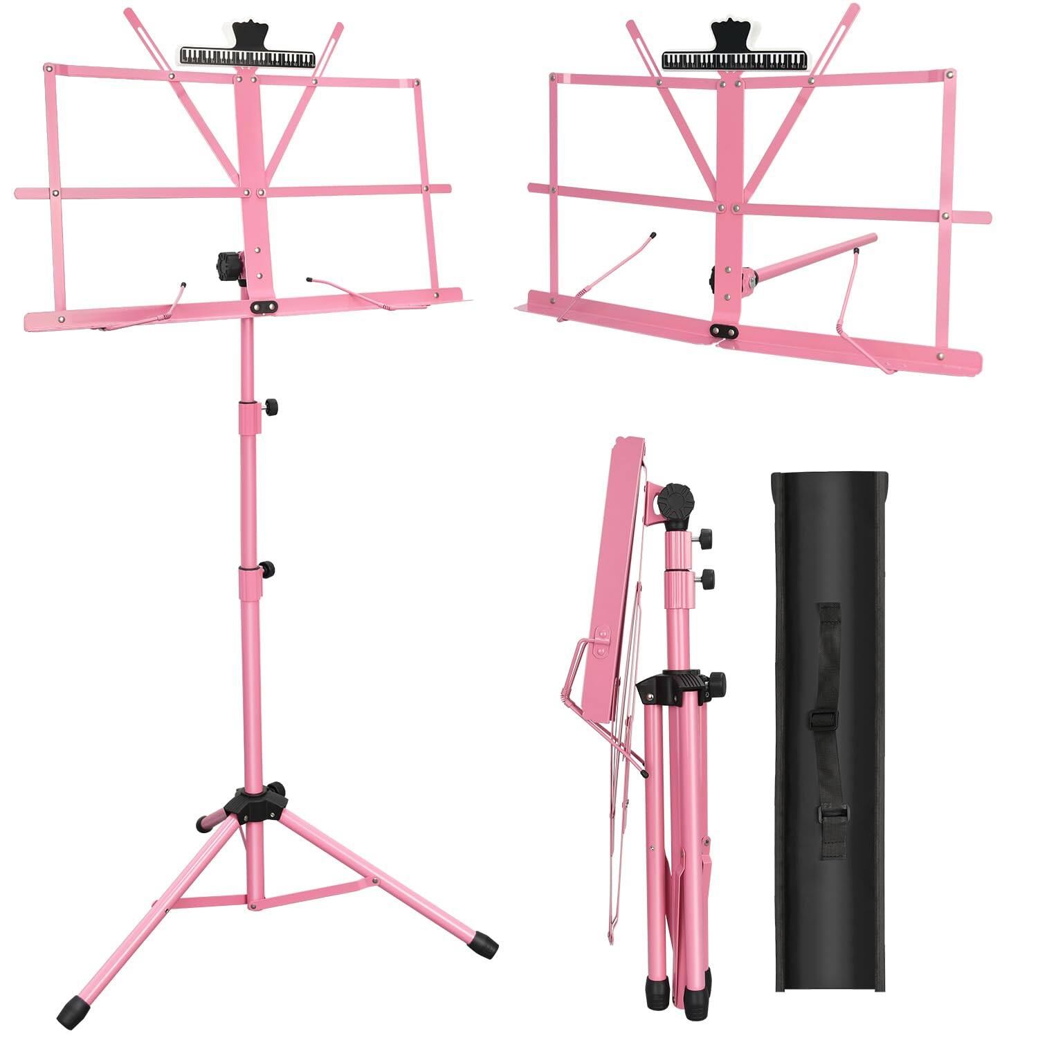 Front. MAGICAL RUBS - 1 Pack Music Stand With Sheet Clip Holder & Carrying Bag Adjustable Height - The height of the music stand - 1 Pack Pink.