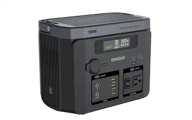 300W
POWER STATION PORTABLE
000 W 99.9 H OUTPUT 100 %
OMNIBAR 12V 10A
POWER
AC ON/OFF
DC ON/OFF
5V/2.4A
QC18W
PD60W
OUT 300W AC
12V 10A
OUTPUT