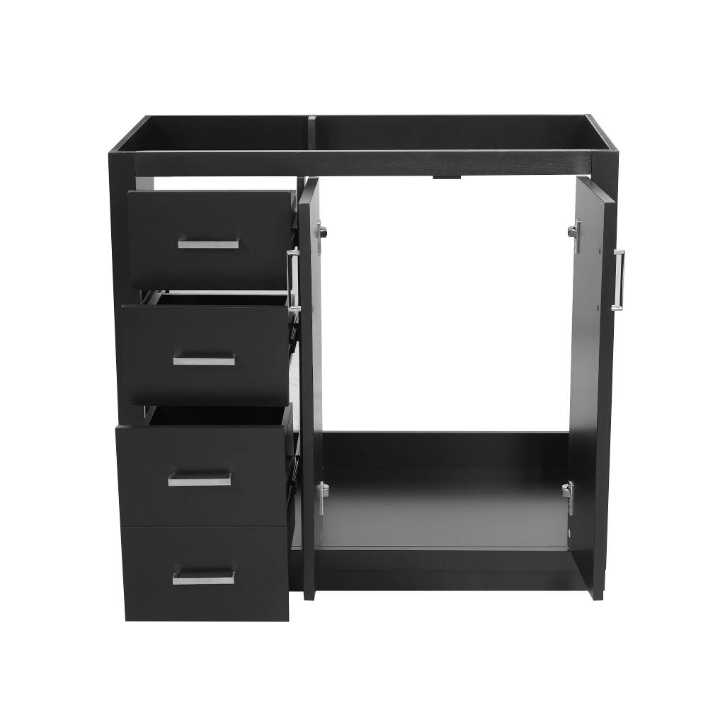 Angle. Loheer - Loheer 36 inch Bathroom Vanity Solid Wood Frame Freestanding Cabinet with 3 Drawers Black - Black.