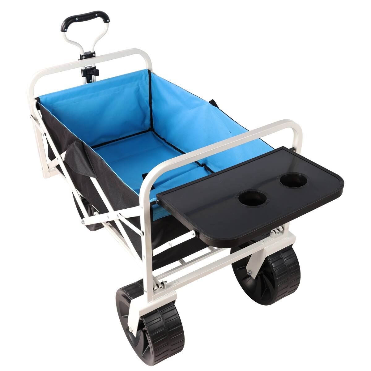 Left. Loheer - Loheer Folding Garden Wagon with Large Wheels and Side Table for Beach Shopping and Yard Work.