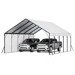 VEVOR - Heavy Duty Metal Carport, 20 x 24 ft Outdoor Carport with Sturdy Frame & Roof, Car Garage Shade with Removable Sidewalls - Gray