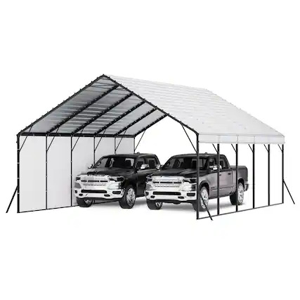 Front. VEVOR - Heavy Duty Metal Carport, 20 x 24 ft Outdoor Carport with Sturdy Frame & Roof, Car Garage Shade with Removable Sidewalls - Gray.