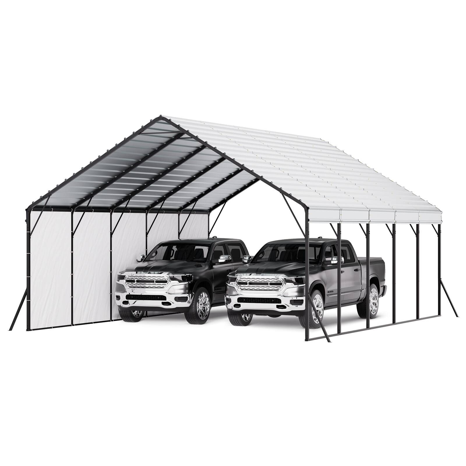 Front. VEVOR - Heavy Duty Metal Carport, 20 x 24 ft Outdoor Carport with Sturdy Frame & Roof, Car Garage Shade with Removable Sidewalls - Gray.