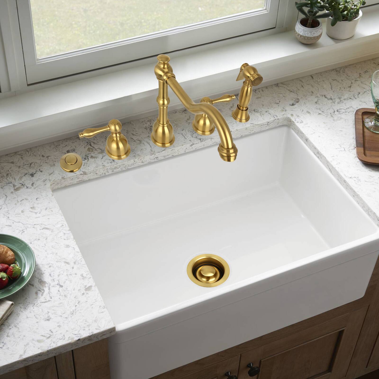 Alt View 4. Akicon - Akicon Sink Top/Counter Top Garbage Disposal Air Switch with Air Hose in Brushed Gold - Brushed Gold.