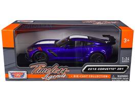 2019 Chevrolet Corvette ZR1 "Timeless Legends" Series 1/24 Diecast Model Car by Motormax - Blue Metallic And White