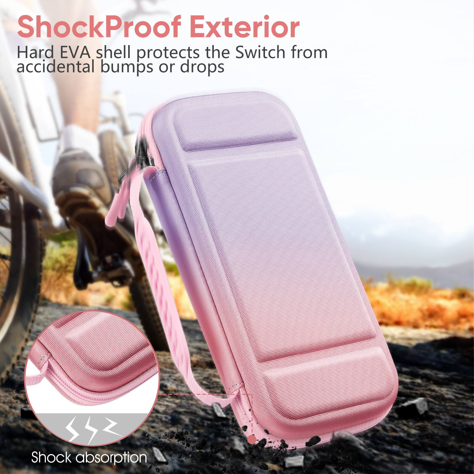 ShockProof Exterior  
Hard EVA shell protects the Switch from accidental bumps or drops  

SSZ Shock absorption