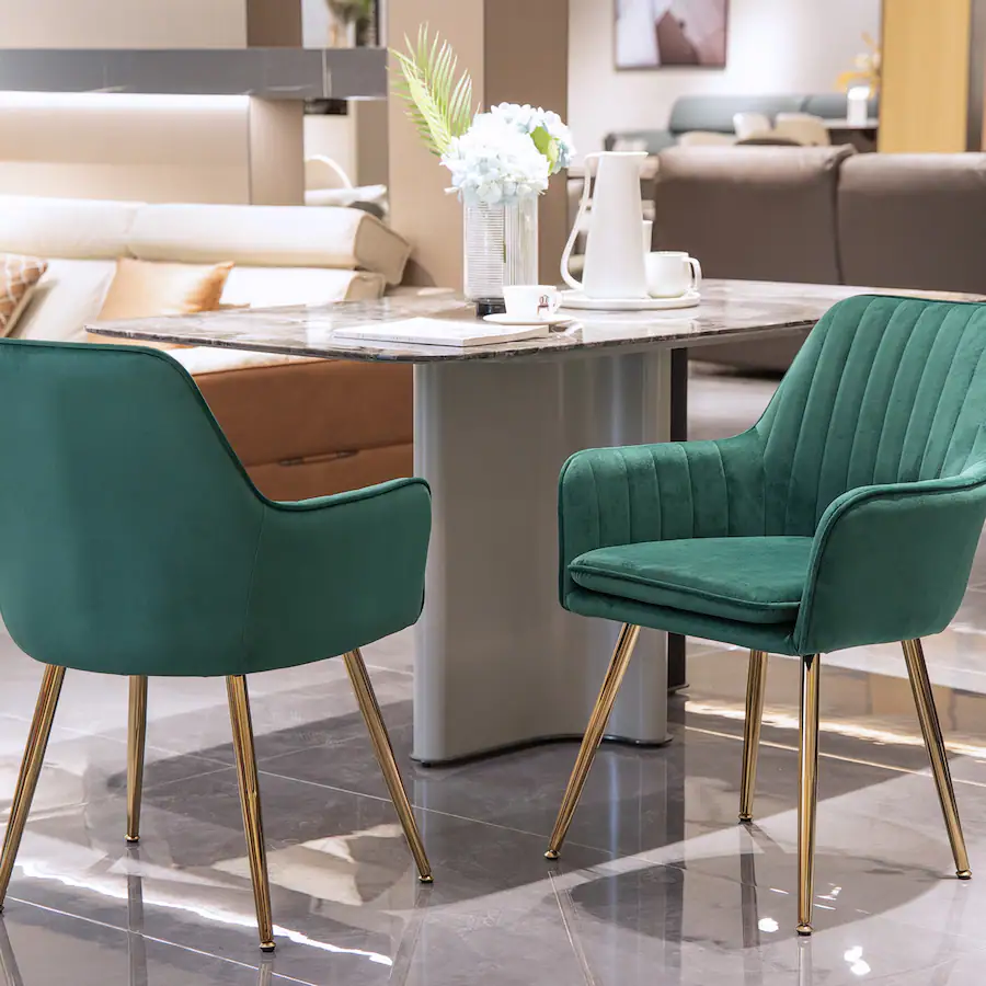 Boyel Living Velvet & Faux Leather Mid Back Dining Chairs with Gold ...