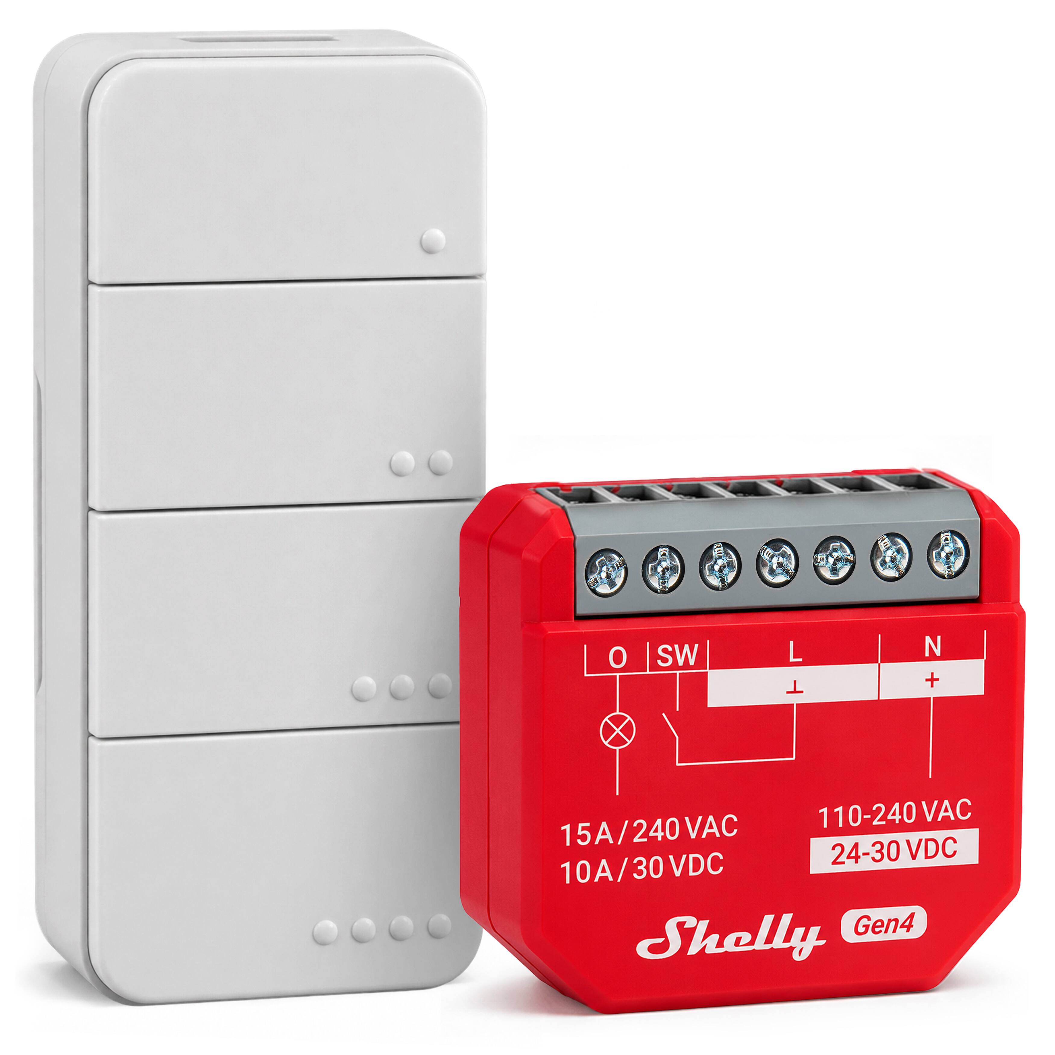 O | SW | L | N  
15A/240VAC 110-240VAC 10A/30VDC 24-30VDC  
Shelly Gen4