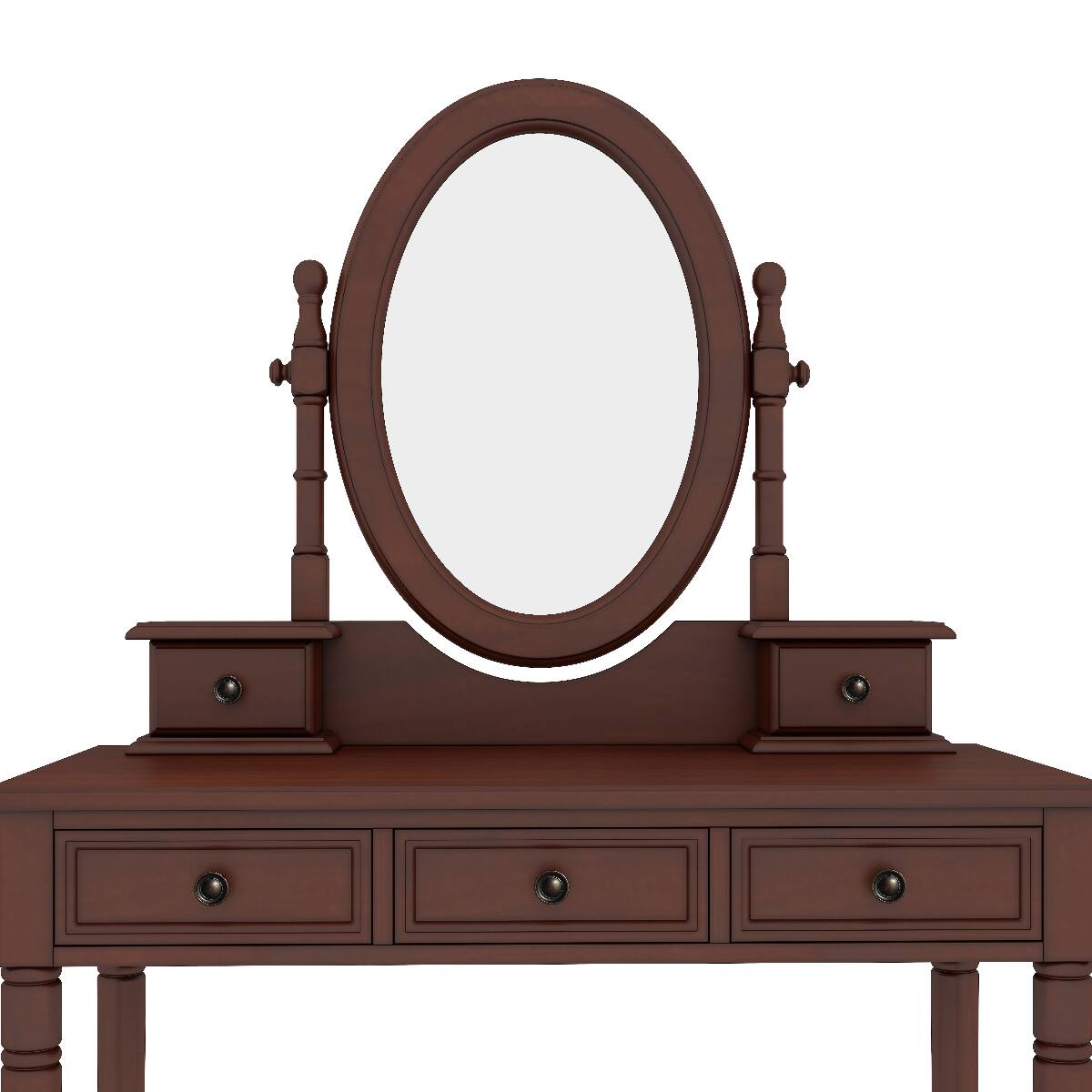 Alt View 7. Loheer - Loheer Vanity Desk with Adjustable Angle Mirror, Walnut Wood, Cushioned Stool and Five Drawers - Walnut.