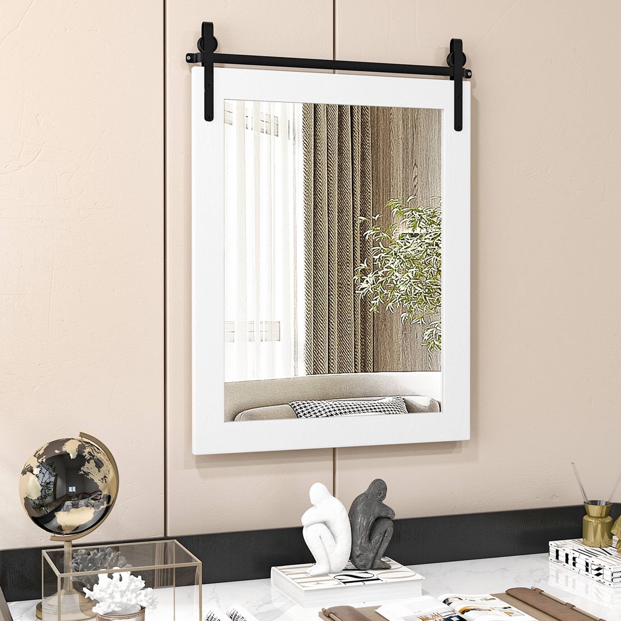 Alt View 5. Costway - Costway 30"x22" Wall Mount Mirror Decor Vanity Mirror Wood Frame Barn Door Style - White.
