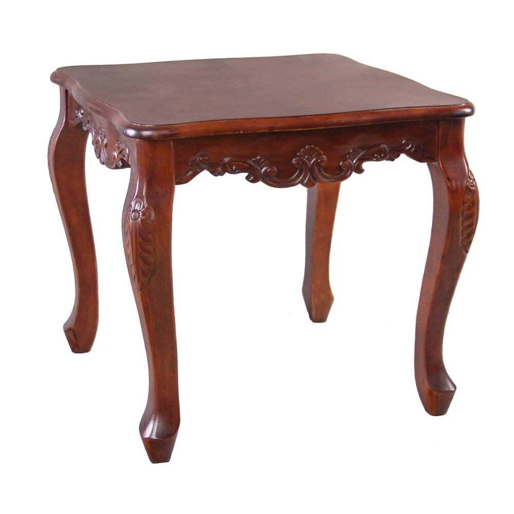 Front. International Caravan - International Caravan Carved Wood Square End Table - Brown Stain.