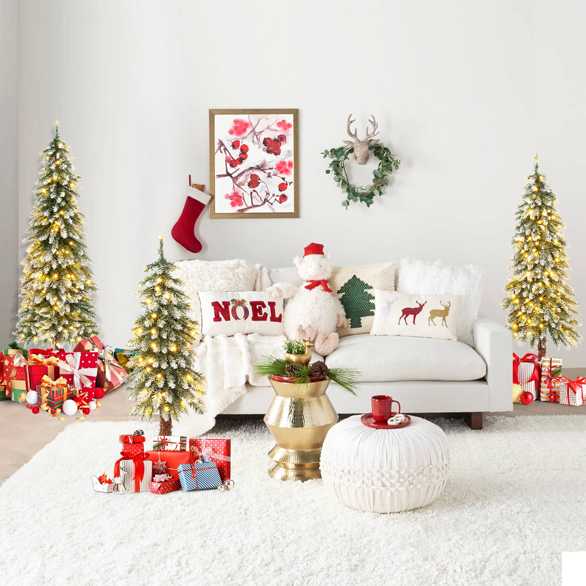 Alt View 3. Gymax - Gymax Pre-Lit Artificial Christmas Tree Set of 3 w/ 3/4/5 FT Faux Trees Slim Pencil Christmas Trees w/ LED Lights - Green, White.